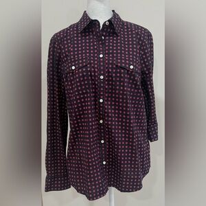 Talbots women's Collared Shirt Button Up Long Sleeve 100% Cotton Sz 12 Blue Red